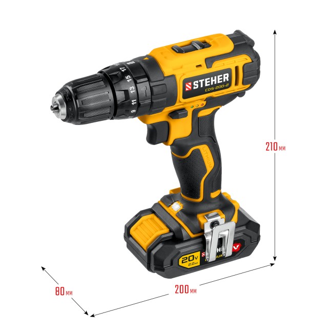 Дрель-шуруповерт ударная CDS-200-2 STEHER 2 АКБ