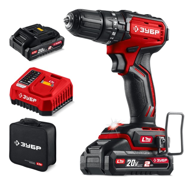 Бесщеточная ударная дрель-шуруповерт ДБУ-45-22 ЗУБР 20 В, 45 Н·м, 2 АКБ LMS (2 А·ч)