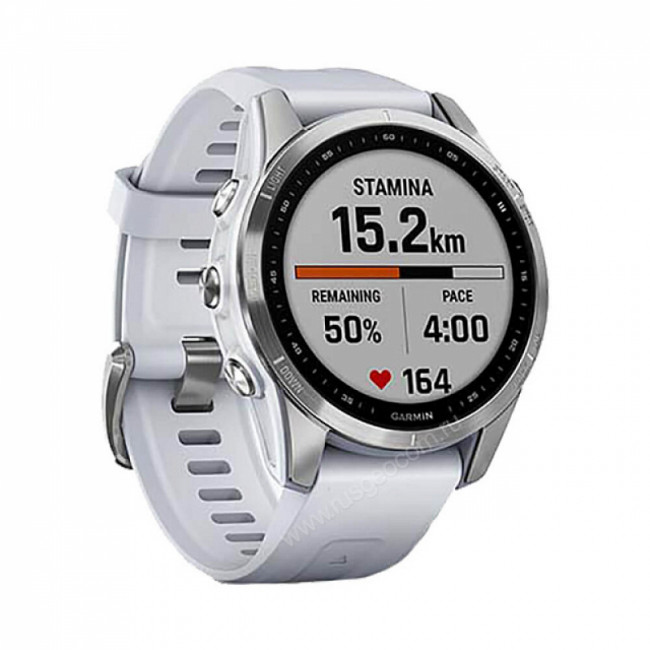 Часы Garmin Fenix 7S серебристый с белым силиконовым ремешком