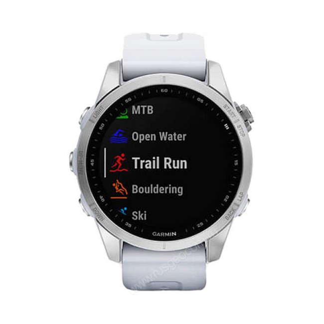 Часы Garmin Fenix 7S серебристый с белым силиконовым ремешком