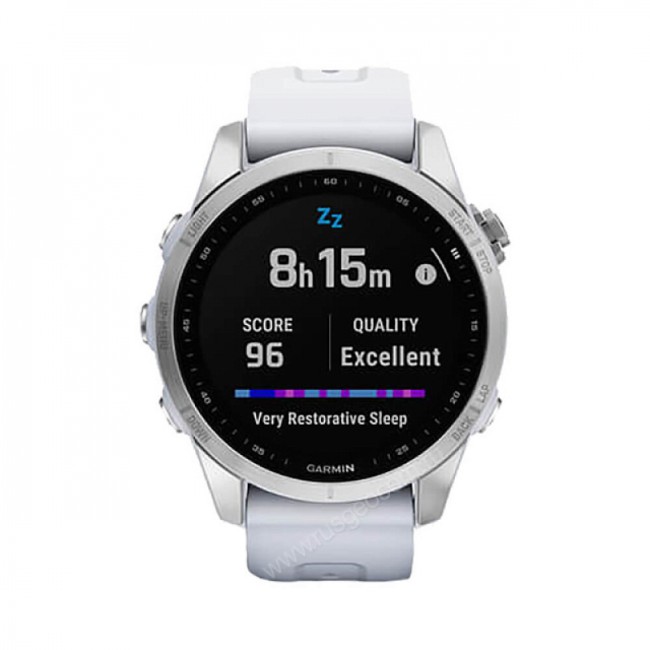 Часы Garmin Fenix 7S серебристый с белым силиконовым ремешком