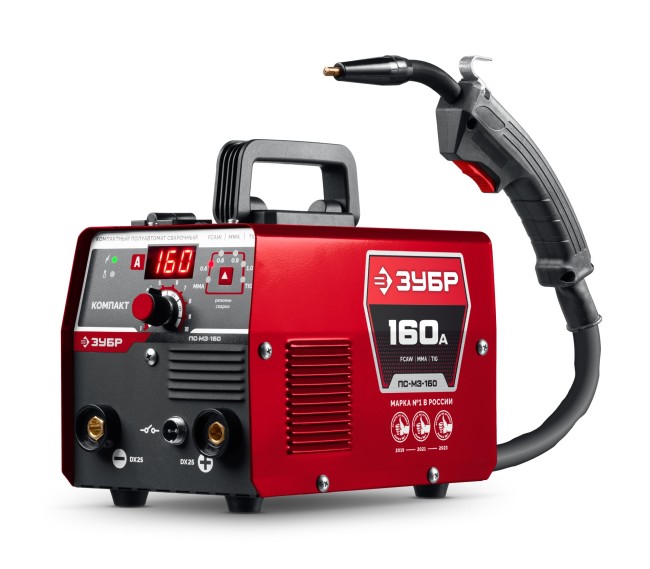 Полуавтомат сварочный, без газа ПС-М3-160 ЗУБР КОМПАКТ, FCAW, MMA, TIG, 160 А