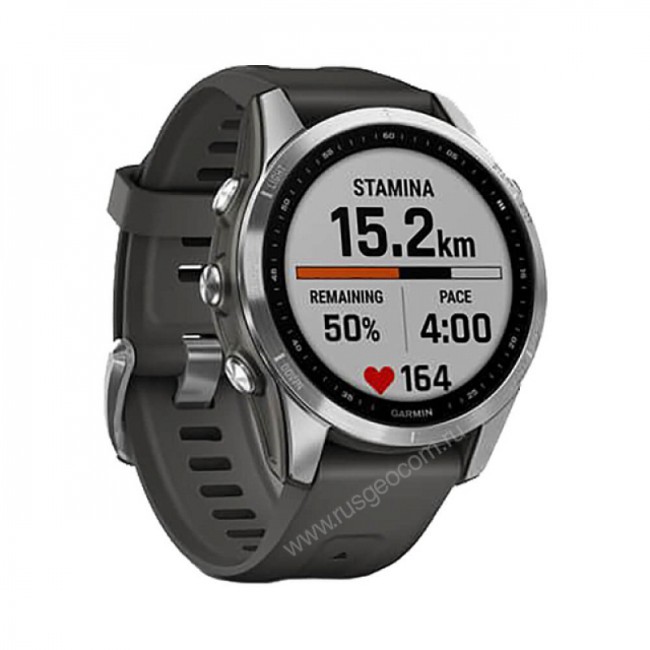 Часы Garmin Fenix 7S серебристый с графитовым силиконовым ремешком