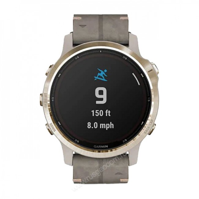 Часы Garmin Fenix 6S Pro Solar золотистый с серым замшевым ремешком