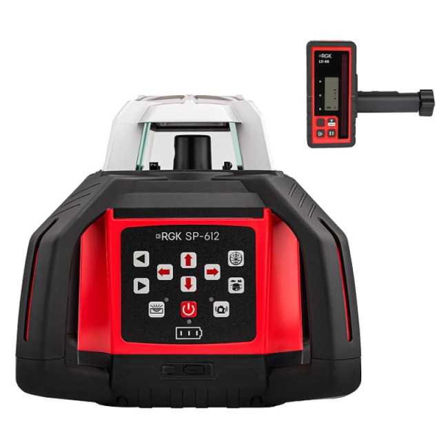 Комплект: ротационный нивелир RGK SP-612 + миллиметровый приёмник излучения RGK LD-88 Комплект: ротационный нивелир RGK SP-612 + миллиметровый приёмник излучения RGK LD-88
