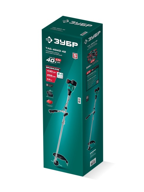 Триммер-коса аккумуляторный бесщеточный ТАБ-4043-42 ЗУБР 2 АКБ LMS (4 Ач) 