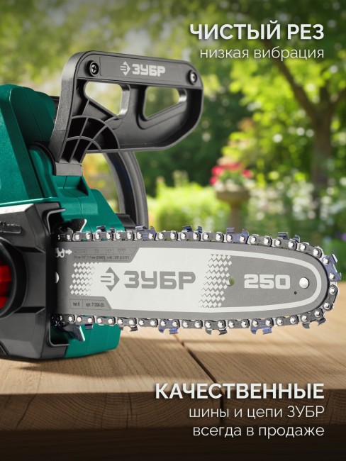 Пила цепная аккумуляторная ПЦБ-2025-21 ЗУБР 20 В, 250 мм шина, 1 АКБ LMS (2 Ач)