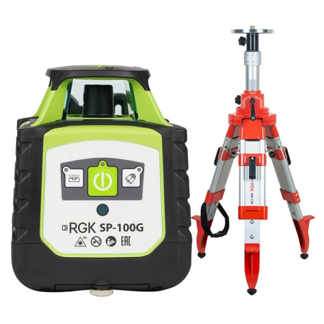 Комплект: ротационный нивелир RGK SP-100G + элевационный штатив RGK SH-170 Комплект: ротационный нивелир RGK SP-100G + элевационный штатив RGK SH-170