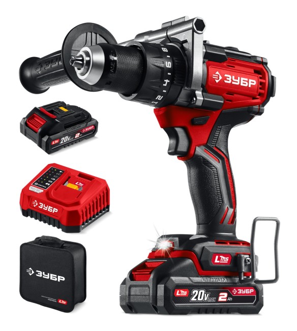 Бесщеточная ударная дрель-шуруповерт ДБУ-165-22 ЗУБР 20 В, 165 Н·м, 2 АКБ LMS (2 А·ч)