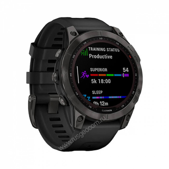 Часы Garmin Fenix 7 Sapphire Solar титановый черный DLC с черным ремешком