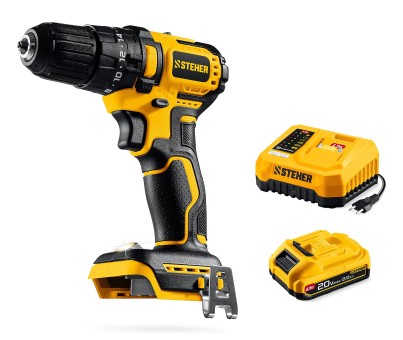 Ударная дрель-шуруповерт CBS-45-21 STEHER 20 В, 45 Н·м, 1 АКБ LMS (2 А·ч)